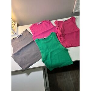 Zara Ribbed Knit Tank Top Bundle Womens Small Medium Pink Green Taupe size S M